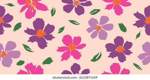 hand drawn flowers seamless patterns Design for fabric, cover, wrapping, wallpaper. abstract pink backgrounds.	