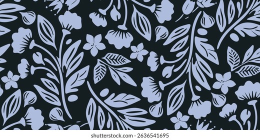 Hand drawn flowers, seamless patterns with floral for fabric, textiles, clothing, wrapping paper, cover, banner, interior decor, abstract backgrounds.