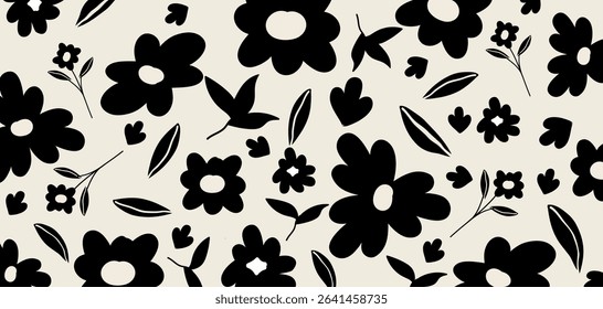 Hand drawn flowers, seamless patterns with floral for fabric, textiles, clothing, wrapping paper, cover, banner, interior decor, abstract backgrounds