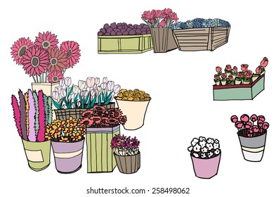 hand drawn flowers set