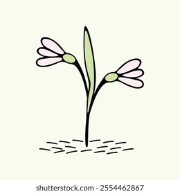 hand drawn flowers snowdrop, tree design