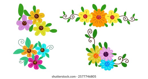 hand drawn flowers Spring for creative, decorative, and artistic design projects, floral bouquets, flower compositions, Beautiful romantic flower collection