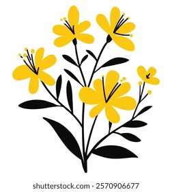 Hand Drawn Flowers St. Johns Wort silhouette simple vector illustration on a white background