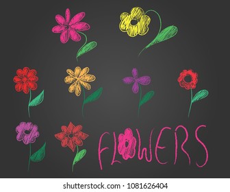 hand drawn flowers and text on black background