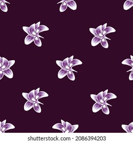 Hand drawn flowers texture. Vector template. Seamless exotic pattern with purple tropical floral plants. dark background. Colorful stylish floral. Floral background. Exotic summer design. wallpaper
