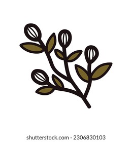 Hand Drawn flowers with twigs in doodle style isolated on background