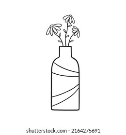 Hand drawn flowers in a vase doodle. Home plants in sketch style.  Vector illustration isolated on white background.