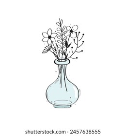 Hand Drawn Flowers In Vases Vector Design.
