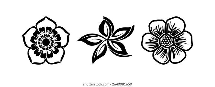 Hand drawn flowers vector on black colour
