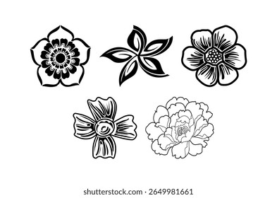 Vector de flores dibujado a mano en color negro
