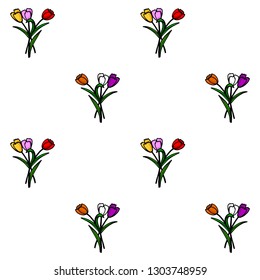 Hand drawn flowers vector seamless pattern. Colorful tulip hand drawn texture. Romantic background for design, greeting cards, wedding invitations, textile, wallpaper etc