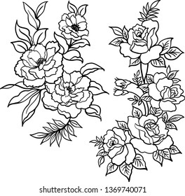 Hand drawn flowers vector set