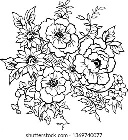 Hand drawn flowers vector set
