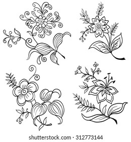 Hand drawn flowers vector set