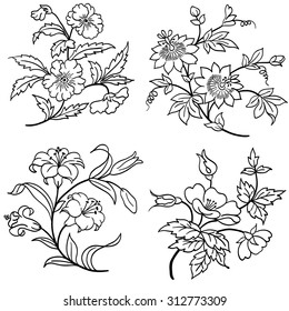 Hand drawn flowers vector set