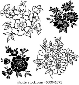 Hand drawn flowers vector set