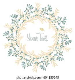Hand drawn flowers. Vector.Little bird.