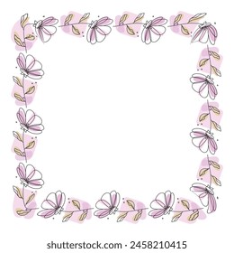 Hand drawn flowers wreath frame on white background.