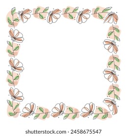 Hand drawn flowers wreath frame on white background.