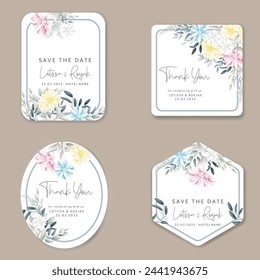 hand drawn flowers wreath label badge collection