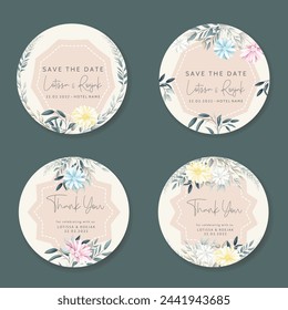 hand drawn flowers wreath label badge collection