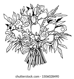 Hand drawn flowers.Wedding bouquet. Vector illustration.