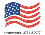 Hand drawn flowing American flag icon in patriotic doodle style for national celebration