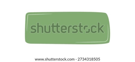 Hand drawn fluid box icon with organic shape and soft background. Green rectangle textbox and blob for quote or message, modern speech format handdrawn detail for distinctive label style.