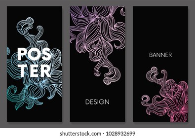 Hand drawn fluid shape design. Artistic graphic element. Vector illustration for a postcard or a poster. Eps10 vector. Set.