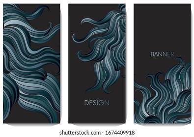 Hand drawn fluid shape design. Artistic graphic element. Vector illustration for a postcard or a poster. Eps10 vector. Set.