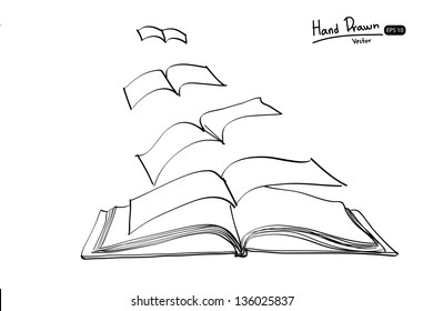 Hand Drawn Fly Book ,Vector Illustration.