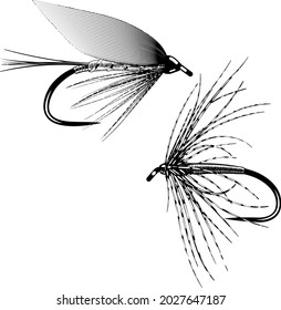 Hand drawn fly fishing wet flies