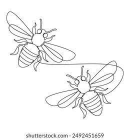 Vector dibujado a mano de la avispa mosca. Dibujo continuo de una línea. Ilustración lineal de insectos, ícono mínimo, impresión, Anuncio, tarjeta, arte de la pared, póster, folleto, garabato, caricatura, signo, contorno.