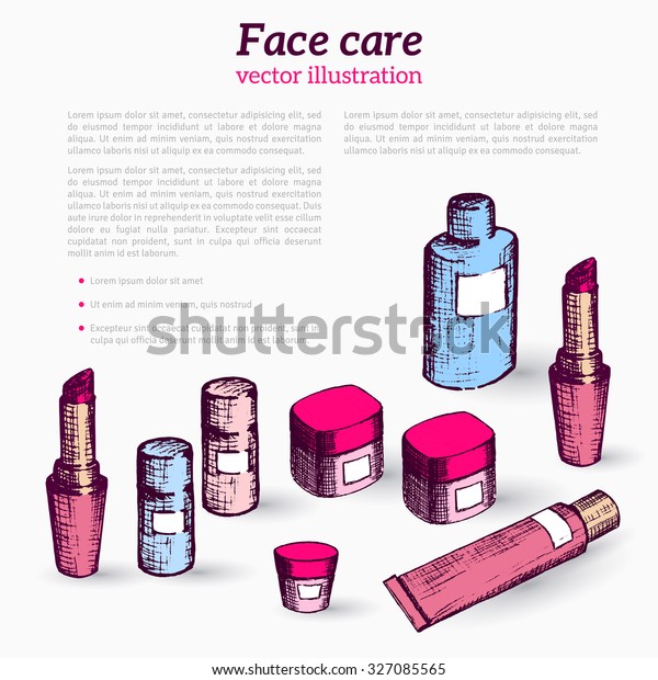Hand Drawn Flyer Template Makeup Products Stock Vektorgrafik Lizenzfrei