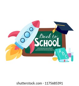 Hand drawn flyers template for school products. Doodle back to school background. Printed materials for brochures, folder, flyers, banners, leaflet.
