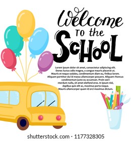 Hand drawn flyers template for school products. Doodle back to school background. Printed materials for brochures, folder, flyers, banners, leaflet.