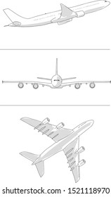 Hand Drawn Flying Air Plane Sketch Line Art Style. Vector Drawing.