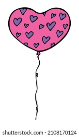 Hand drawn flying balloon. Colorful illustration isolated on a white background. Valentine's day balloon doodle.