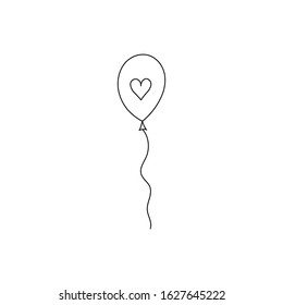 Hand drawn flying balloon flat vector icon isolated on a white background.Balloon doodle icon with a heart on it.Valentines day concept.