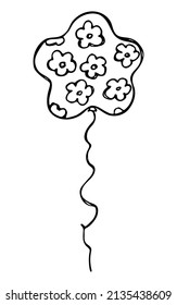 Hand drawn flying balloon illustration isolated on a white background. Birthday party balloon doodle. Holiday clipart.