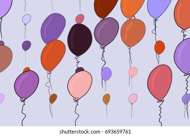 Hand drawn flying balloons illustrations background, good for graphic design, wallpapers or booklets. Also for birthday party or celebrations. Cartoon style vector graphic.