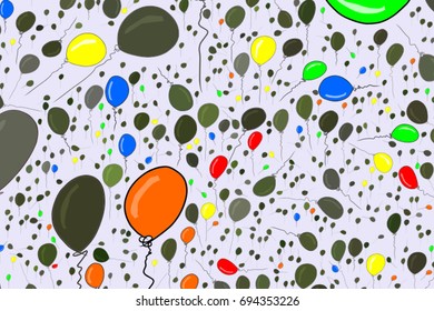 Hand drawn flying balloons illustrations background, good for graphic design, wallpapers or booklets. Also for birthday party or celebrations. Cartoon style vector graphic.