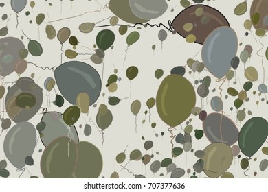 Hand drawn flying balloons illustrations background, good for graphic design, wallpapers or booklets. Cartoon style vector graphic.