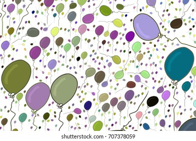 Hand drawn flying balloons illustrations background, good for graphic design, wallpapers or booklets. Cartoon style vector graphic.