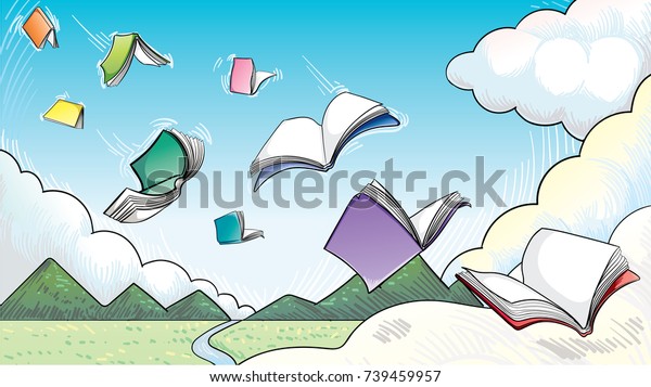 Hand Drawn Flying Books Vector Stock Vector (Royalty Free) 739459957