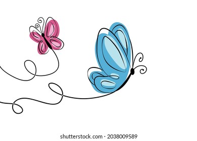 hand drawn flying butterfly illustration design, flat butterfly template vector