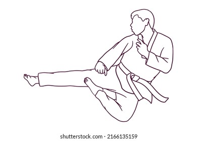 hand drawn flying kick of taekwondo athlete illustration