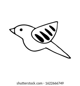 Hand drawn flying little bird. Doodle. Vector illustration for spring design.