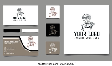 Hand Drawn Flying Pig Balloon And Business Card Template