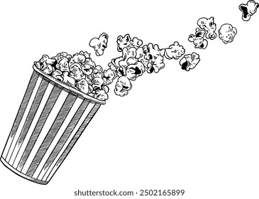 Hand drawn Flying Popcorn in a Bucket Sketch Illustration